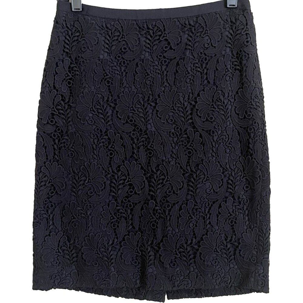 Talbots Black Lace Pencil Skirt Size 4 Petite Office Party Business Casual